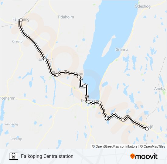 NÄSSJÖ CENTRALSTATION - FALKÖPING CENTRALSTATION train Line Map