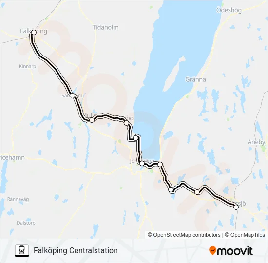 NÄSSJÖ CENTRALSTATION - FALKÖPING CENTRALSTATION Train Line Map