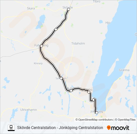 SKÖVDE CENTRALSTATION - JÖNKÖPING CENTRALSTATION Train Linje karta