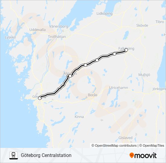 FALKÖPING CENTRALSTATION - GÖTEBORG CENTRALSTATION train Line Map