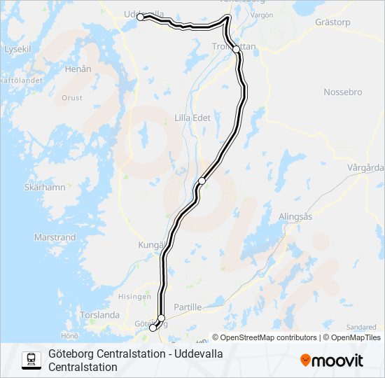 GÖTEBORG CENTRALSTATION - UDDEVALLA CENTRALSTATION train Line Map