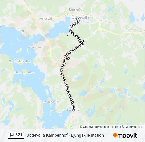 821 buss Linje karta