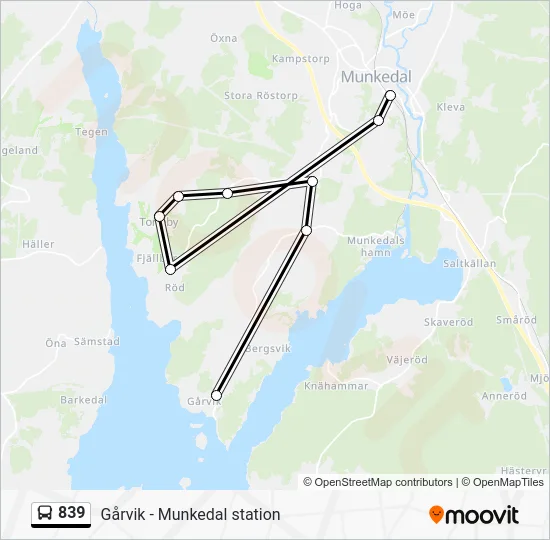 839 buss Linje karta