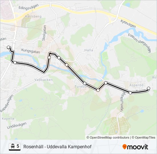 5 spårvagn Linje karta