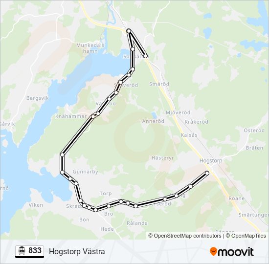 833 spårvagn Linje karta