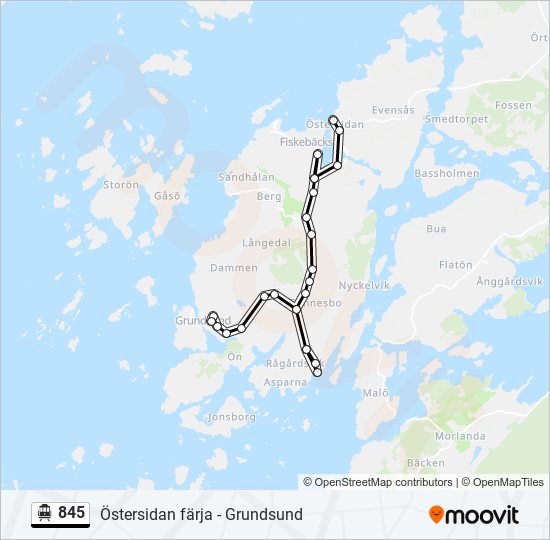 845 spårvagn Linje karta