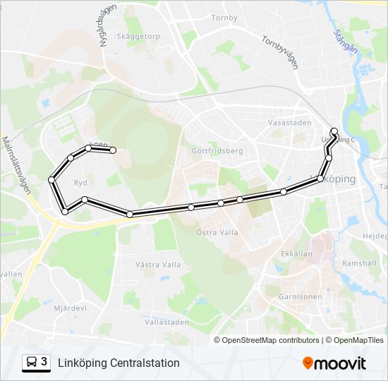 3 Rutt: Tidtabeller, Hållplatser & Kartor - Linköping Centralstation ...