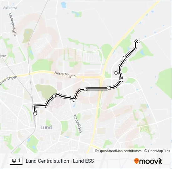 1 spårväg Linje karta