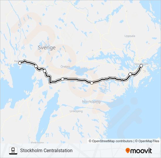 OSLO S - STOCKHOLM CENTRALSTATION train Line Map