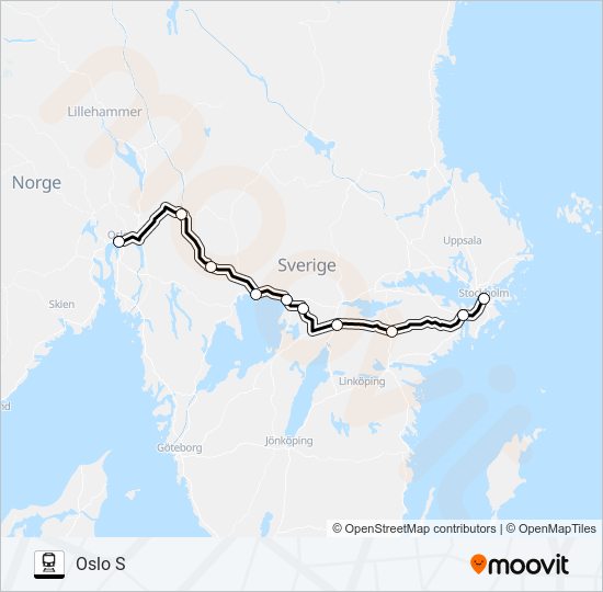 STOCKHOLM CENTRALSTATION - OSLO S tåg Linje karta