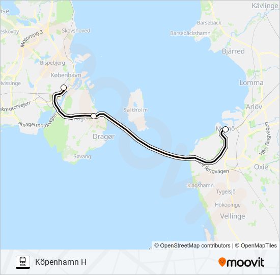 MALMÖ CENTRALSTATION - KÖPENHAMN H tåg Linje karta