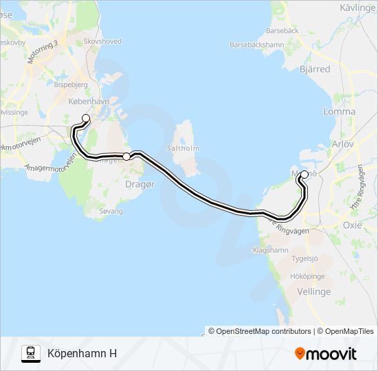 MALMÖ CENTRALSTATION - KÖPENHAMN H train Line Map