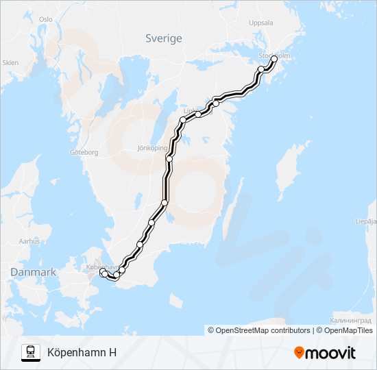 STOCKHOLM CENTRALSTATION - KÖPENHAMN H train Line Map