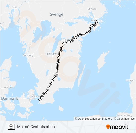 STOCKHOLM CENTRALSTATION - KÖPENHAMN H train Line Map