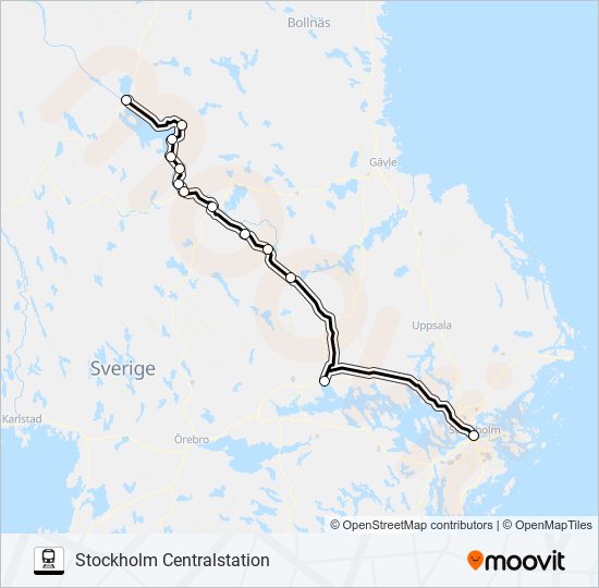 MORA STATION - STOCKHOLM CENTRALSTATION train Line Map