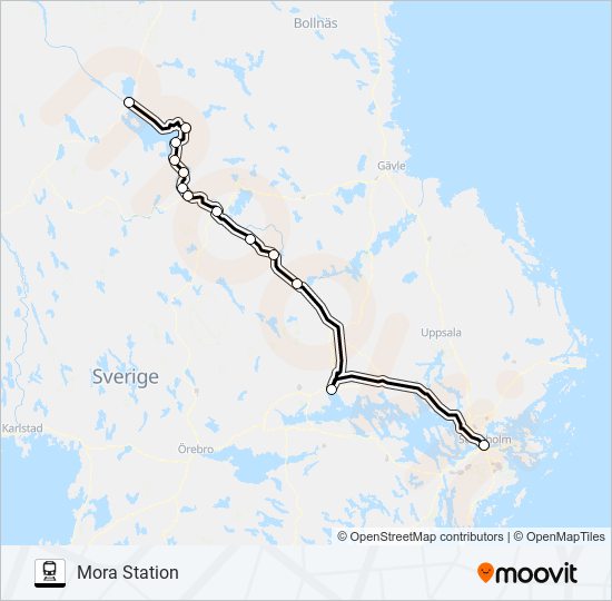 STOCKHOLM CENTRALSTATION - MORA STATION train Line Map