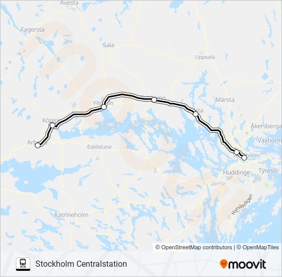 ARBOGA STATION - STOCKHOLM CENTRALSTATION train Line Map