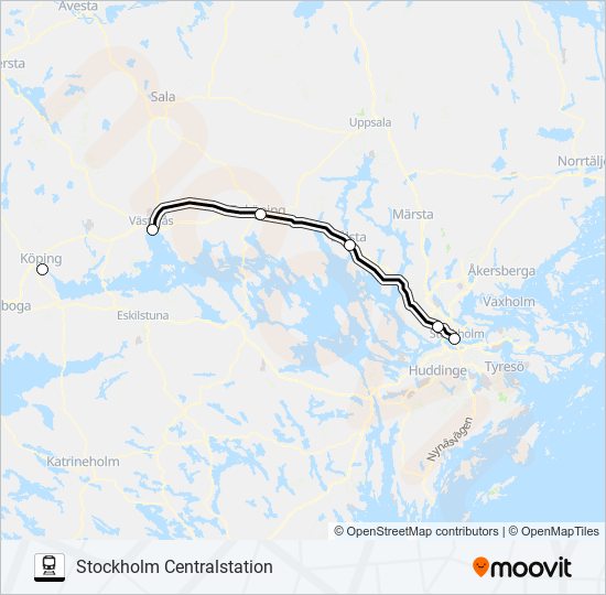 KÖPING STATION - STOCKHOLM CENTRALSTATION train Line Map