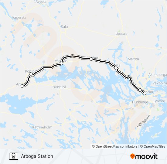 STOCKHOLM CENTRALSTATION - ARBOGA STATION train Line Map