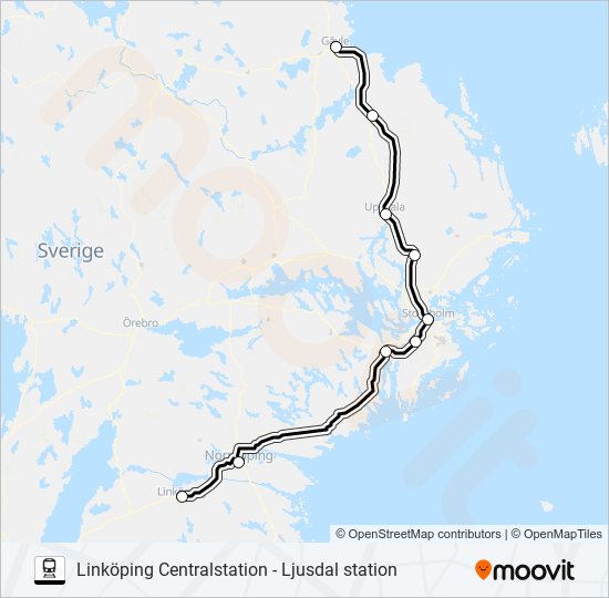 LINKÖPING CENTRALSTATION - LJUSDAL STATION train Line Map