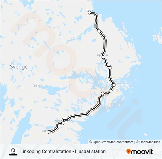 LINKÖPING CENTRALSTATION - LJUSDAL STATION  Line Map