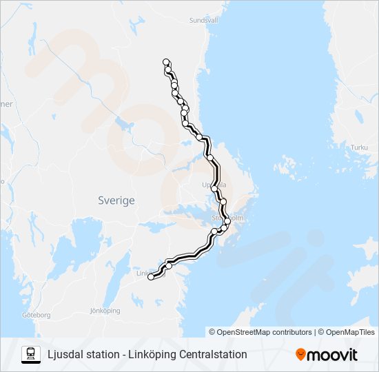 LJUSDAL STATION - LINKÖPING CENTRALSTATION train Line Map