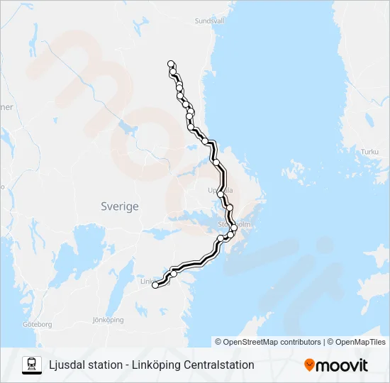 LJUSDAL STATION - LINKÖPING CENTRALSTATION  Line Map