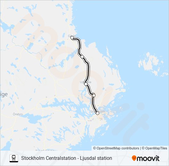 STOCKHOLM CENTRALSTATION - LJUSDAL STATION train Line Map