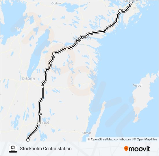 ÄLMHULT STATION - STOCKHOLM CENTRALSTATION train Line Map