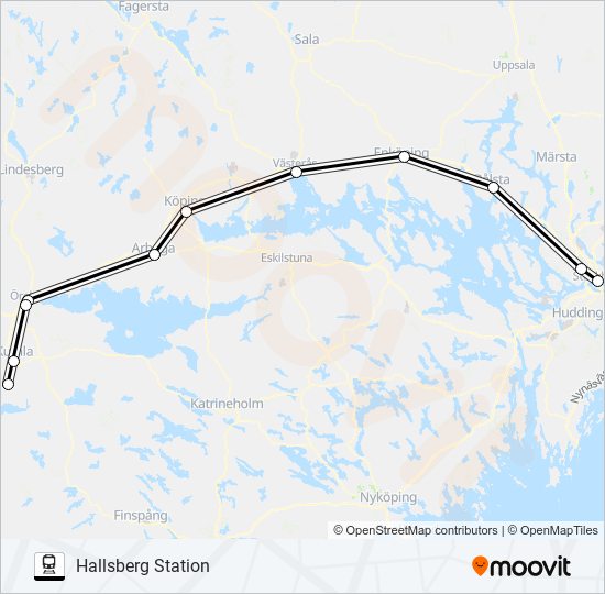 STOCKHOLM CENTRALSTATION - HALLSBERG STATION tåg Linje karta