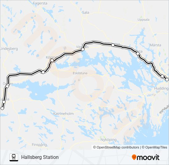 STOCKHOLM CENTRALSTATION - HALLSBERG STATION train Line Map