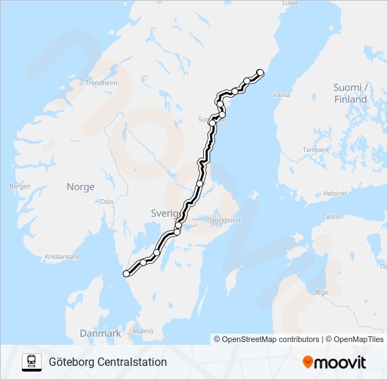 UMEÅ CENTRALSTATION - GÖTEBORG CENTRALSTATION train Line Map