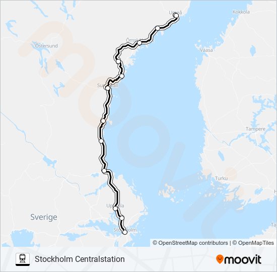 UMEÅ CENTRALSTATION - GÖTEBORG CENTRALSTATION tåg Linje karta