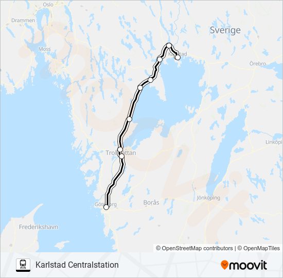 GÖTEBORG CENTRALSTATION - KRISTINEHAMN STATION train Line Map