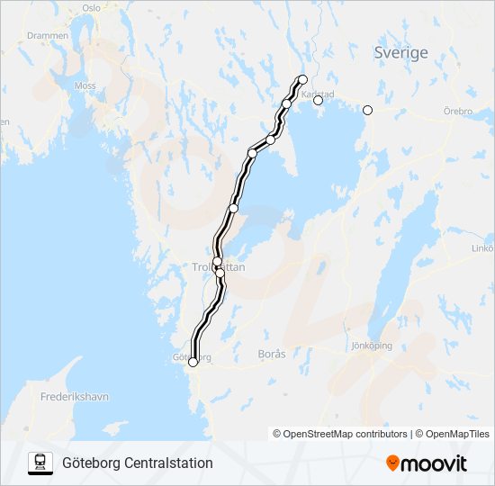 KRISTINEHAMN STATION - GÖTEBORG CENTRALSTATION train Line Map