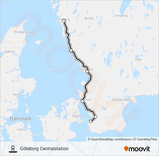 MALMÖ CENTRALSTATION - GÖTEBORG CENTRALSTATION train Line Map