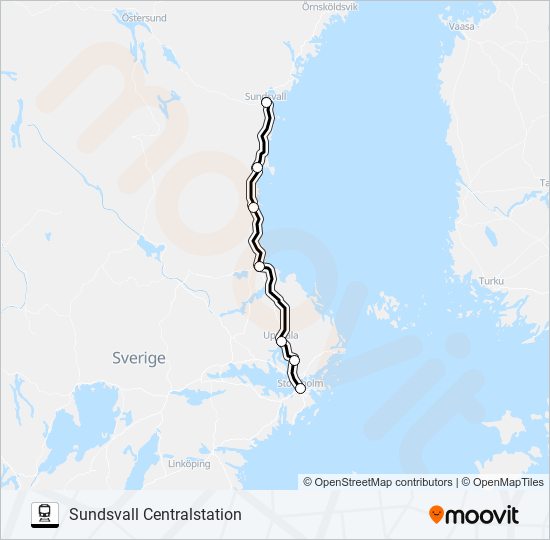 STOCKHOLM CENTRALSTATION - UMEÅ CENTRALSTATION train Line Map