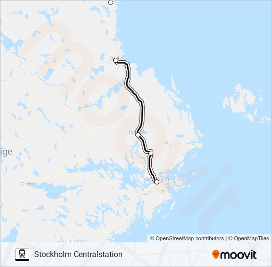 UMEÅ CENTRALSTATION - STOCKHOLM CENTRALSTATION tåg Linje karta