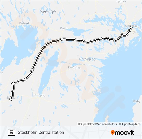 BORÅS CENTRALSTATION - STOCKHOLM CENTRALSTATION train Line Map