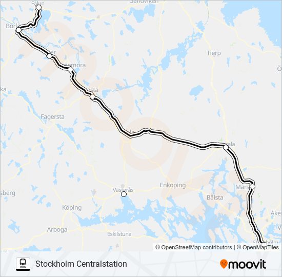 FALUN CENTRALSTATION - STOCKHOLM CENTRALSTATION train Line Map