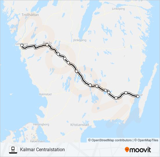 GÖTEBORG CENTRALSTATION - KALMAR CENTRALSTATION train Line Map