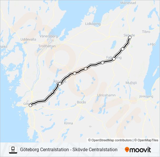 GÖTEBORG CENTRALSTATION - SKÖVDE CENTRALSTATION train Line Map