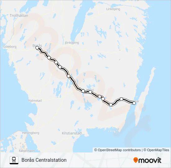 KALMAR CENTRALSTATION - GÖTEBORG CENTRALSTATION  Line Map