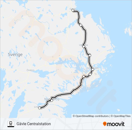 LINKÖPING CENTRALSTATION - GÄVLE CENTRALSTATION train Line Map