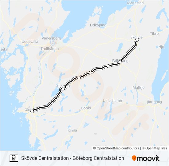 SKÖVDE CENTRALSTATION - GÖTEBORG CENTRALSTATION train Line Map