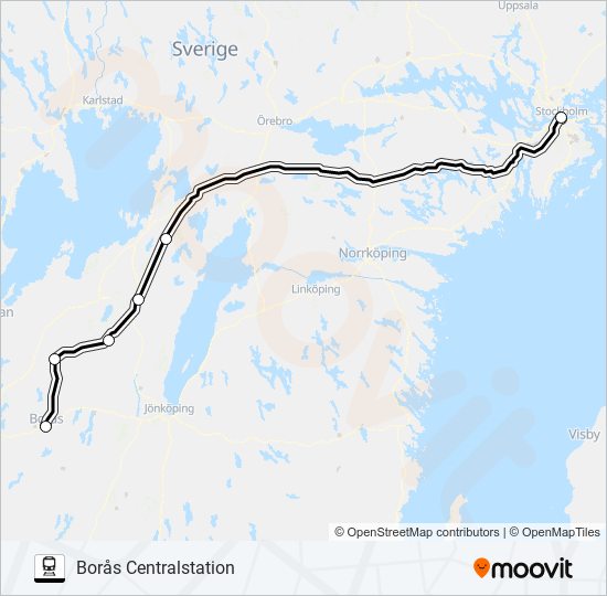 STOCKHOLM CENTRALSTATION - BORÅS CENTRALSTATION train Line Map