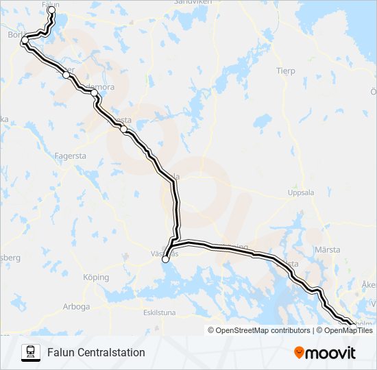 STOCKHOLM CENTRALSTATION - FALUN CENTRALSTATION train Line Map