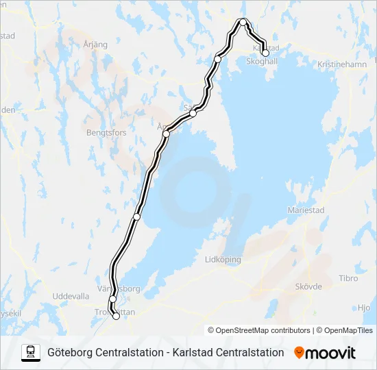 GÖTEBORG CENTRALSTATION - KARLSTAD CENTRALSTATION  Line Map