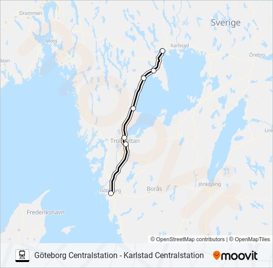 GÖTEBORG CENTRALSTATION - KARLSTAD CENTRALSTATION train Line Map