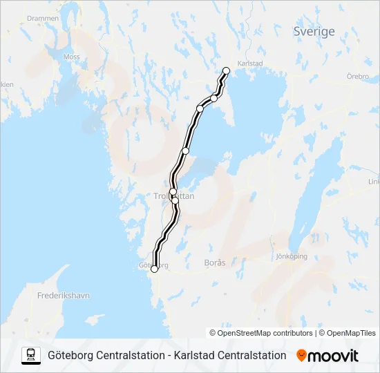 GÖTEBORG CENTRALSTATION - KARLSTAD CENTRALSTATION  Line Map